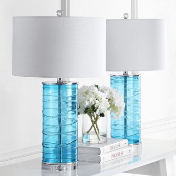 Cole 27.5" Modern Fused Glass Cylinder LED Table Lamp - JONATHAN Y